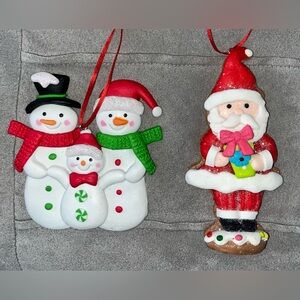 Santa Claus & Snowmen Clay Christmas Ornaments - NEW